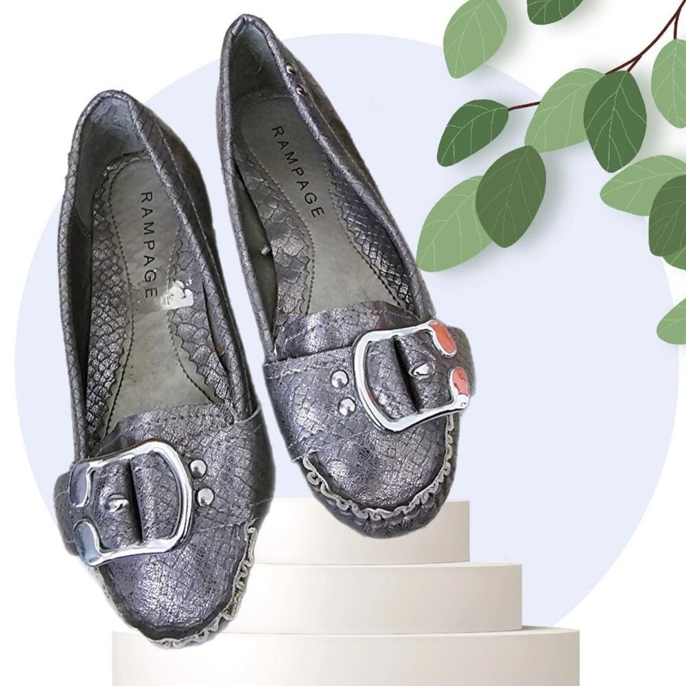 Rampage Loafers Womens 6.5 Lullaby 2 Silver Snakeskin Pattern Flats